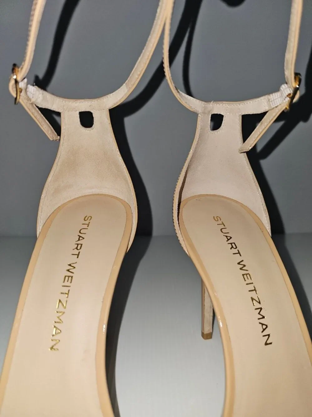 Stuart Weitzman Nudist Platform Heel Sandal Womens 9 Adobe Tan Patent Leather